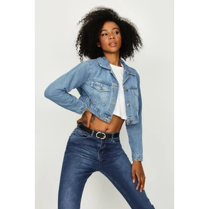 Select Moda Kadın Düğmeli Crop Denim Ceket
