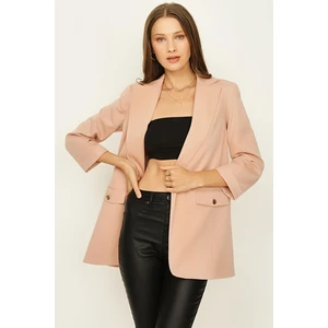 Select Moda Kadın Kruvaze Yaka Gold Düğme Detaylı Blazer Ceket