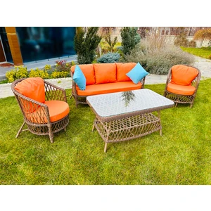 Monalin Home Garden Porto 5 Kişilik Lüks Rattan Örgü Bahçe & Balkon & Teras Oturma Grubu Minderli & Camlı & Masalı Takım