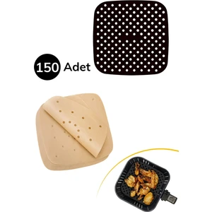 Buffer® 150 Adet Kullan-At Delikli Kare Model Pişirme Kağıdı ve Yıkanılabilir Silikon Fırın ve Airfryer Kare Model Siyah Pişirme Matı 21,5cm
