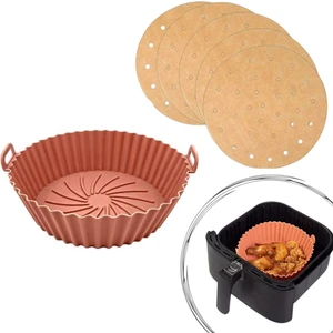 Buffer® Yıkanılabilir Silikon Fırın ve Airfryer Yuvarlak Vizon Pişirme Matı 20 cm ve 100 Adet Tek Kullan-At Air Fryer Pişirme Kağıdı Yuvarlak Delikli
