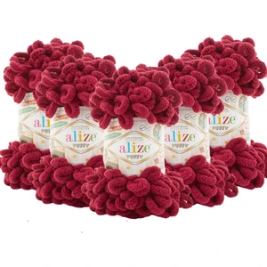 5 Adet Puffy El Örgü Ipi Battaniye Panduf Atkı Hırka Paspas 107 - Vişne