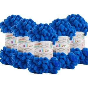 5 Adet Puffy El Örgü Ipi Battaniye Panduf Atkı Hırka Paspas 141 - Saks Mavi