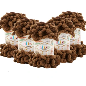 5 Adet Puffy El Örgü Ipi Battaniye Panduf Atkı Hırka Paspas 321 - Kahve Moka