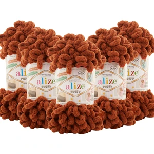 5 Adet Puffy El Örgü Ipi Battaniye Panduf Atkı Hırka Paspas 597 - Taba