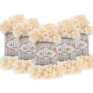 5 Adet Puffy El Örgü Ipi Battaniye Panduf Atkı Hırka Paspas 742 - Vanilya