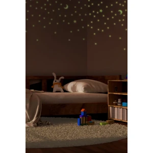 200 Adet Fosforlu Mini Yıldız, Büyük Yıldız ve Ay Yeşil Karanlıkta Parlar Duvar ve Tavan Çocuk Odası Süs Sticker