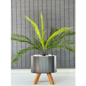 Yapay Çiçek Palmiye Ahşap Elips Saksılı Areka Yapay Bitki Salon Çiçeği 9 Dallı 65CM