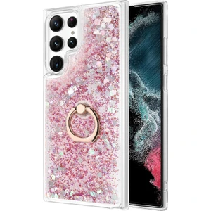 Samsung Galaxy S22 Ultra Kılıf Glitter Liquid Holder Pembe