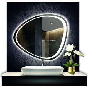 70 cm Çapında LED Işıklı Kumlamalı Asimetrik Banyo Aynası Dekoratif Makyaj Aynası Ledli Yatay Ayna