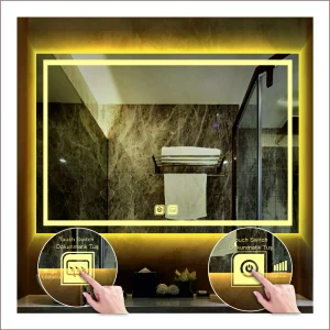 70X90 cm Günışığı Ledli Tasarım Kumlamalı Dokunmatik Tuşlu Buğu Önleyicili Banyo Aynası