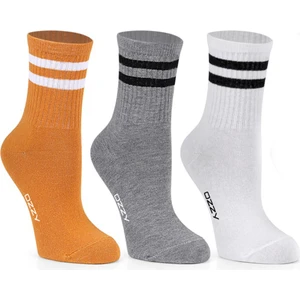 Ozzy Socks 3lü Bayan Kolej Çorabı Sarı Gri Beyaz