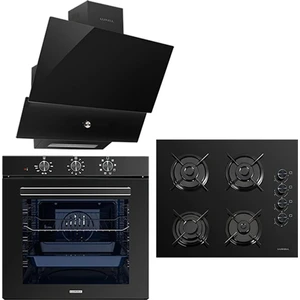 88 Litre Süper Kristal Siyah Ankastre Set A68-SF3 Fırın /OC88 Ankastre Cam Ocak/ DA88 Davlumbaz Rotary Düğmeli