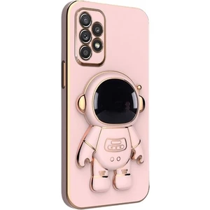 Casestreet Samsung Galaxy A23 Kılıf Kamera Korumalı Astronot Desenli Standlı Silikon Pembe