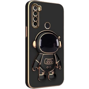Casestreet Xiaomi Redmi Note 8 Kılıf Kamera Korumalı Astronot Desenli Standlı Silikon Siyah