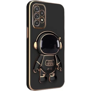 Samsung Galaxy A52 Kılıf Kamera Korumalı Astronot Desenli Standlı Silikon Siyah