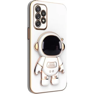 Samsung Galaxy A52 Kılıf Kamera Korumalı Astronot Desenli Standlı Silikon Beyaz