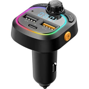 Siyah HY-XCB45 5V 3.1A / 5V 1A Rainbow Işıklı LED Ekran Mp3 Tf+Usb+Fm Bluetooth Fm Transmitter