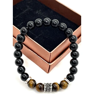 Sertifikalı   Doğal Taş - Oniks & Kaplan Gözü - Kaygı, Stres, Anksiyete Bilekliği - Unisex Bileklik