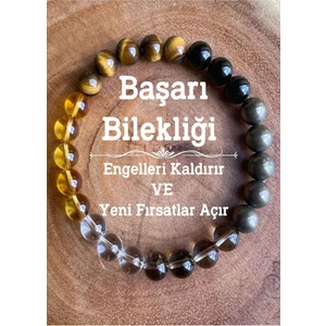 Sertifikalı   Doğal Taş Başarı Bilekliği Akik-Kaplan Gözü-Sitrin-Kristal Kuvars-Domanli Kuvars-Pirit