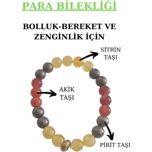 Sertifikalı   Para Bereket ve Zenginlik Doğal Taş Tılsım Bilekliği Pirit, Sitrin, Akik Taşı Doğal Taş Bileklik