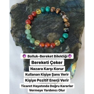 Sertifikalı   Doğal Taş Bolluk Bereket Bilekliği ( Kaplangözü - Malahit - Sitrin - Akil - Aventurin )