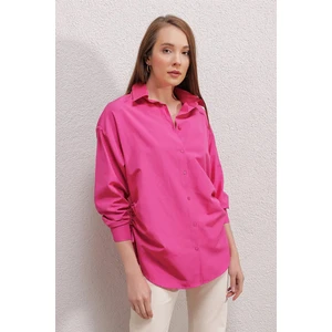 Kadın Fuşya Oversize Yandan Yırtmaçlı Ip Büzgülü Gömlek HZL23W-BD120132110