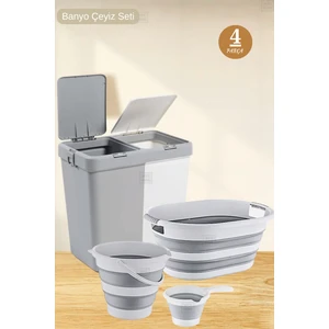 Jet’s Home Çeyiz Seti 80 Lt Kirli Sepeti 38 Lt Çamaşır Selesi Gri 12 Lt Katlanabilir Kova ve Maşrapa