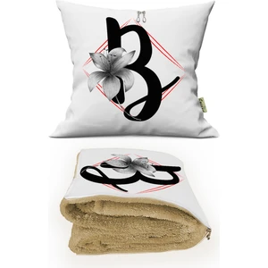 Caisya Home B Harfi Baskılı Kişiye Özel Dekoratif Yastık Opsiyonel Battaniye