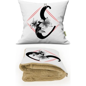 Caisya Home E Harfi Baskılı Kişiye Özel Dekoratif Yastık Opsiyonel Battaniye