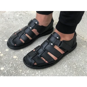 KAFKASLAR AYAKKABI  Deri Önü Kapalı Ortopedik Yastıklı Dikişli Sandalet Baba Ayakkabı