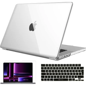 Novstrap Apple MacBook Pro 2023 M2 16 Inc A2780 Uyumlu Parlak Kılıf + Siyah Klavye Kılıfı + Film