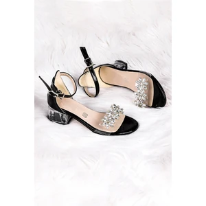 Kiko Kids Yangu Rugan Taşlı Kız Çocuk 3 Cm Şeffaf Topuklu Sandalet Abiye Ayakkabı