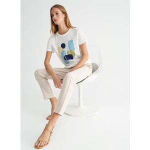 Fabrika Comfort Bisiklet Yaka Varaklı Beyaz Kadın T-Shirt Cm-Burton