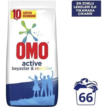 Omo Active Toz Çamaşır Deterjanı Beyazlar ve Renkliler 10 kg 66