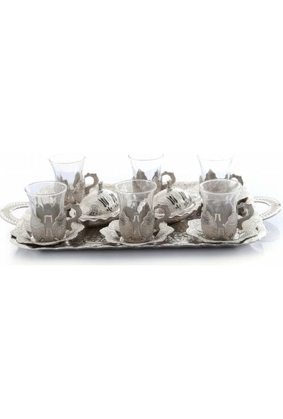 Gümüş Işleme Motifli 6 Lı Osmanlı Çay Seti,metal Işlemeli Kulplu Çay Bardağı Takımı