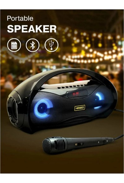 Okmore Mikrofonlu Bluetooth 5.0 Speaker Işıklı Hoparlör