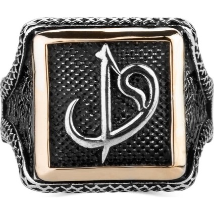 925 Ayar Gümüş Elif Vav Figürlü Kare Tasarım Taşsız Erkek Yüzük modelleri