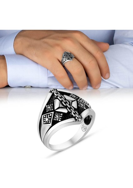 925 Ayar Gümüş Zincir Model Çizgisel Detaylı Taşsız Erkek Yüzük fiyatları