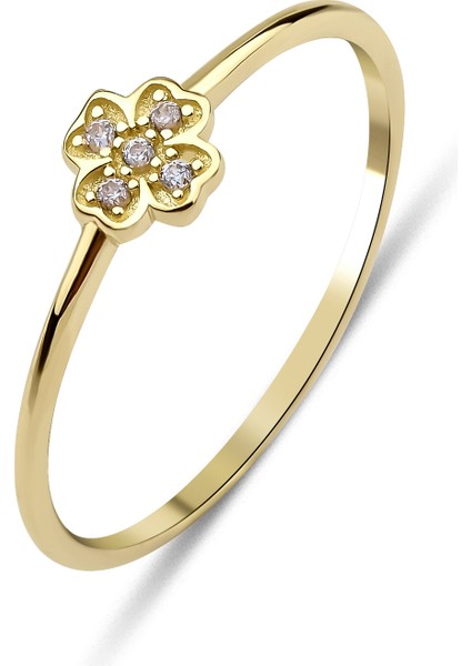 14 Ayar Altın Minimal Dört Yapraklı Yonca Yüzük KRS082-14GRZ