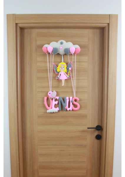 Venüs Isimli Pembe Gri Peri Kız Bebek Odası Kapı Süsü