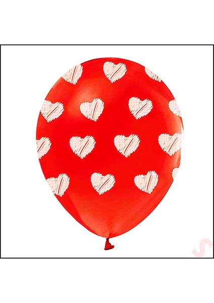 Beyaz Kalpli Kırmızı Pastel Balon, 30CM x 6 Adet