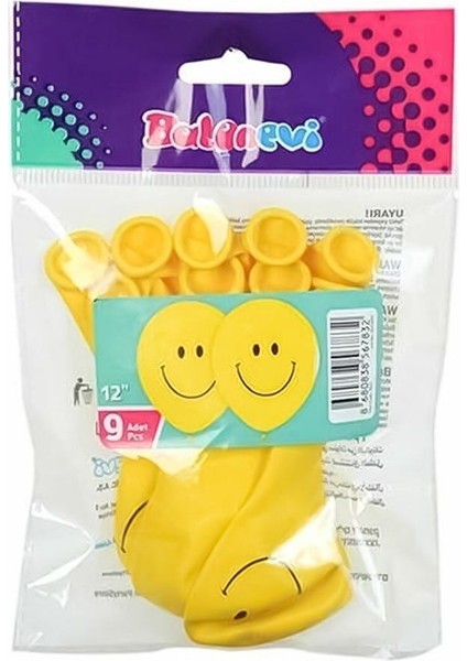 TGY7832 Gülen Yüz Baskılı Balon 12 Inç 9lu -Balonevi