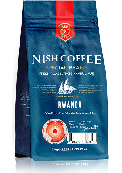 Nish Kahve Filtre Kahve Nish Özel Seri Rwanda 1 Kg Çekirdek Kahve