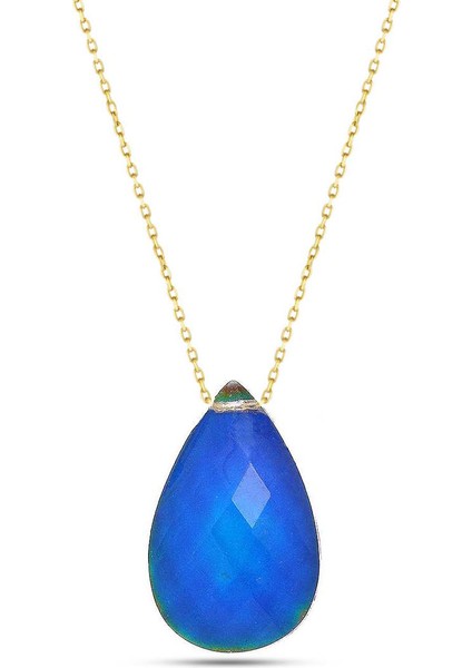 Kadın 9 Renk Olan 14 Ayar Altın Damla His Taşı Kolye