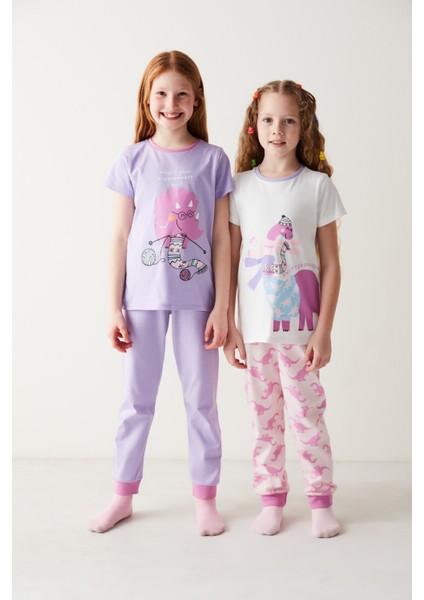 Kız Çocuk Örgü Desenli 2li Pijama Takımı