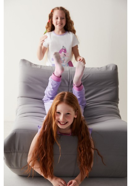 Kız Çocuk Örgü Desenli 2li Pijama Takımı
