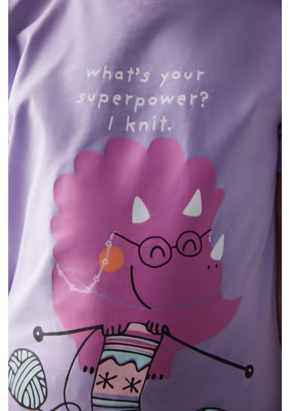Kız Çocuk Örgü Desenli 2li Pijama Takımı