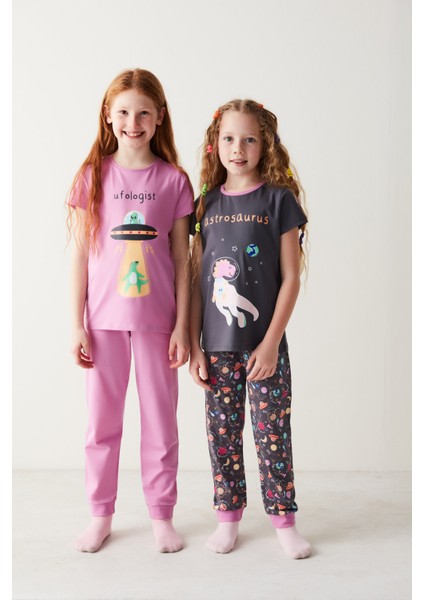 Kız Çocuk Ufo Desenli 2li Pijama Takımı