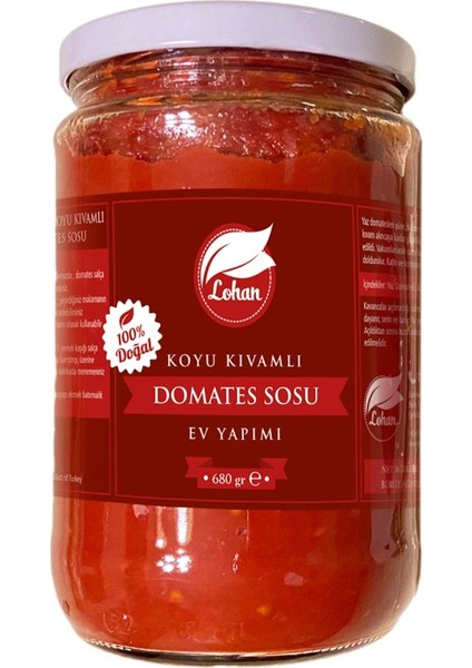Domates Salça Sos, Tatlı Sos , %100 Doğal, Ev Yapımı, Net 680 Gram